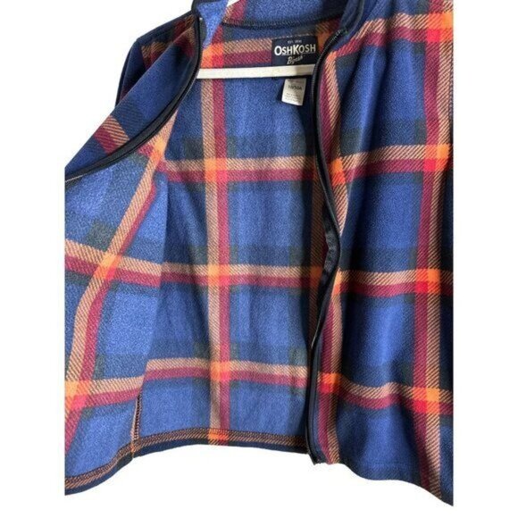 Oshkosh Fleece Plaid Jacket  Zip Up Unlined Lightweight Blue Red Unlined Size 10 - Picture 4 of 6